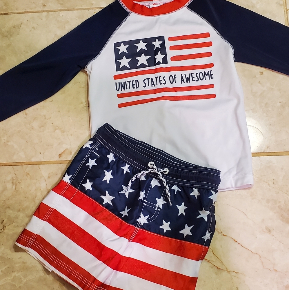 American flag Rashguard with American flag shorts